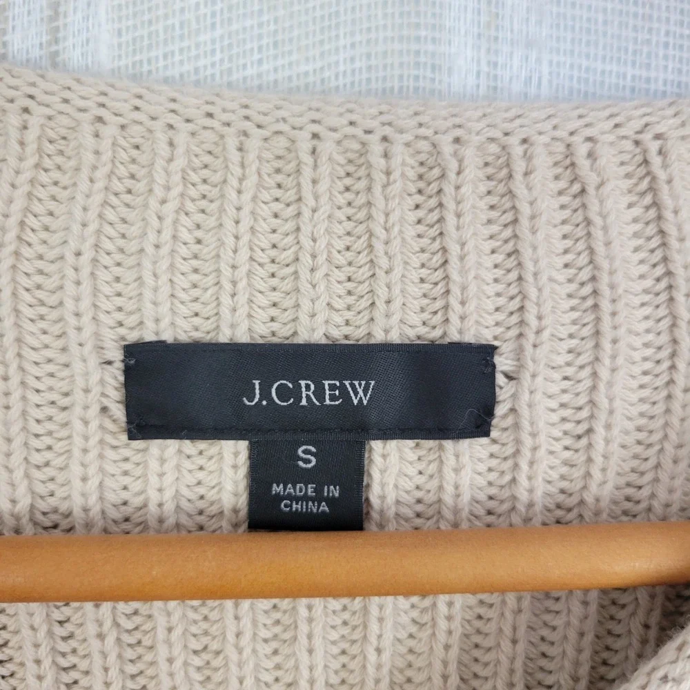J. Crew‎ Cotton Knit Crewneck Sweater Pullover Cream Beige Size Small